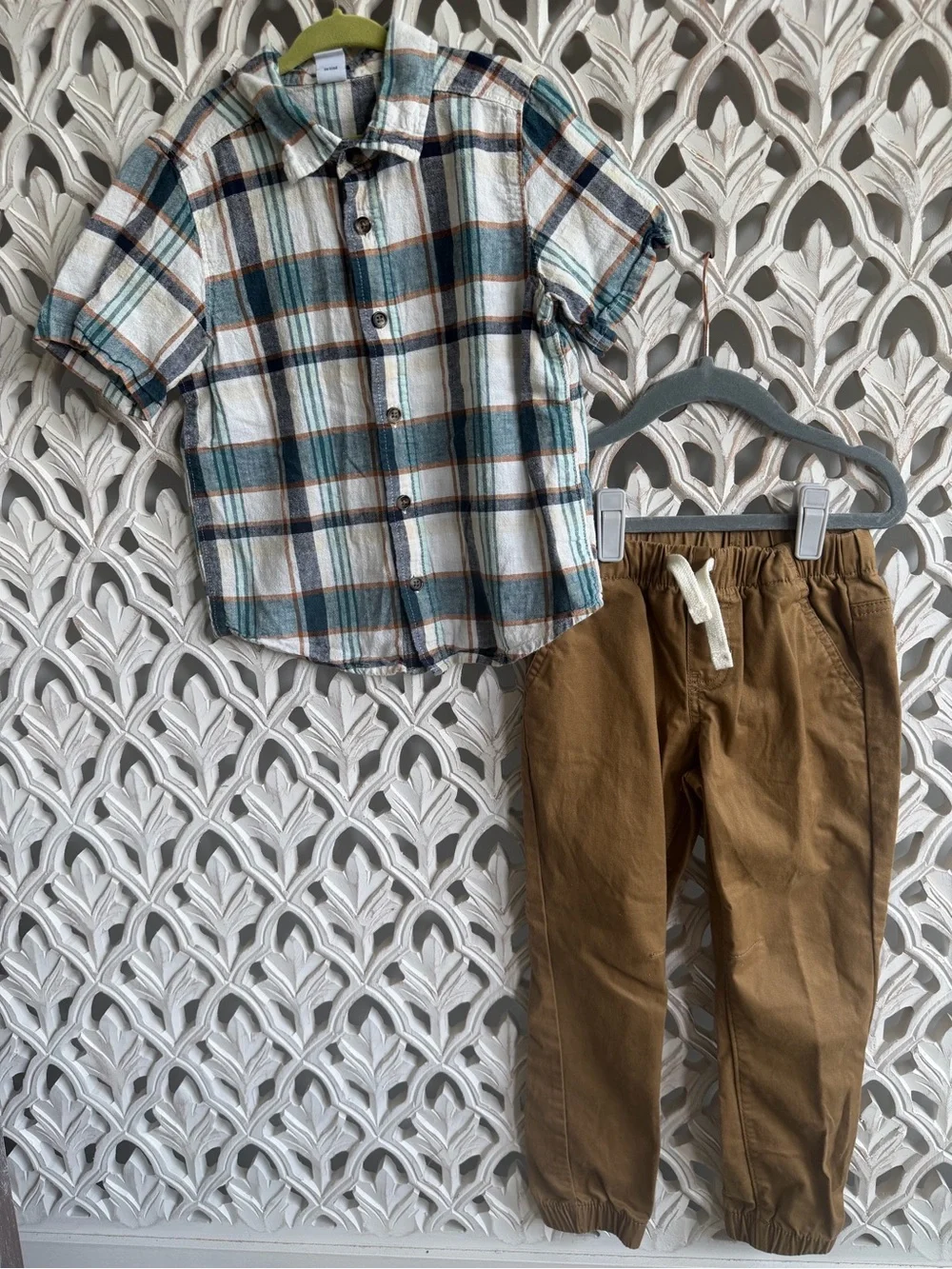 Fall boys 5T outfit - Old Navy button down and Cat & Jack pants